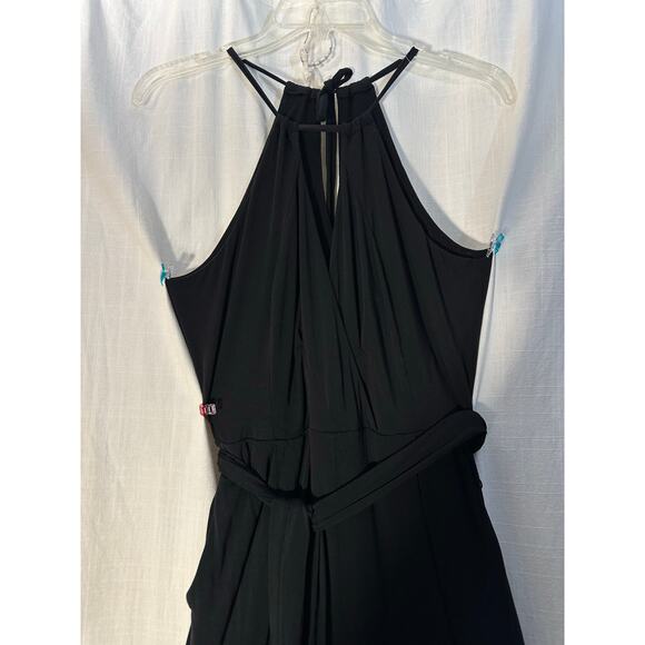 Anthropologie Maeve Corinna Halter Belted Black Jumpsuit Wide Leg Pockets XS - Picture 4 of 10